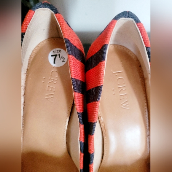 J. Crew Factory Women's Striped Red/Navy Textured Canvas Bow Heels NEW US 7.5 - Picture 2 of 16